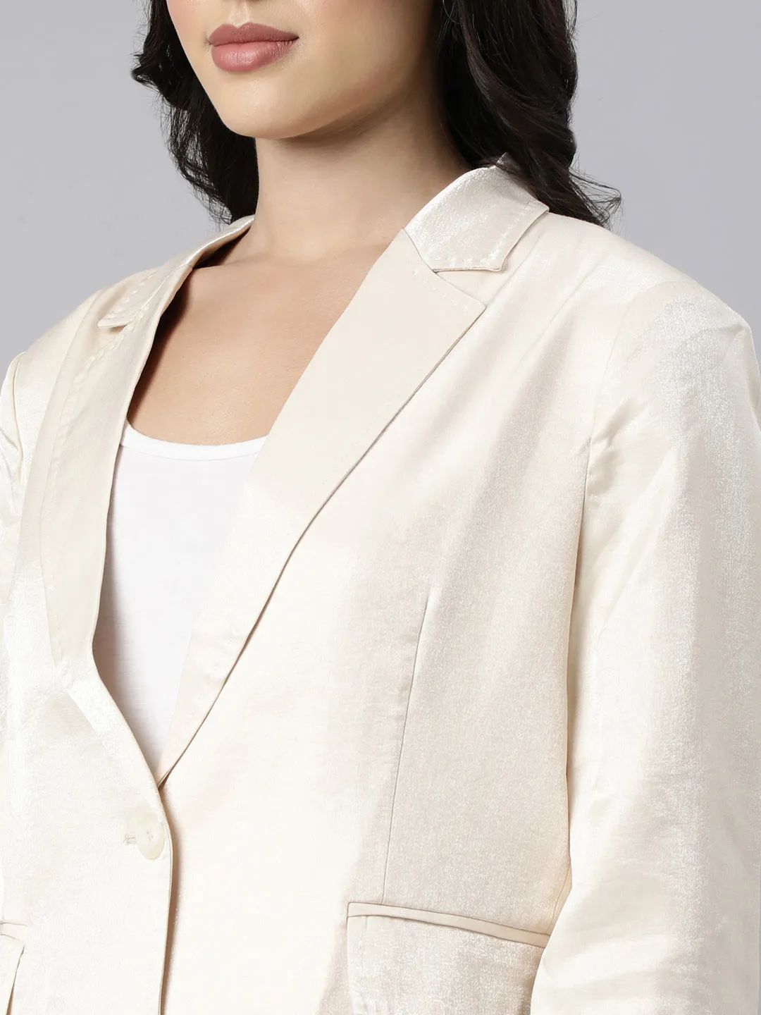 Women Beige Single-Breasted Blazer