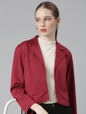 Women Maroon Solid Blazer