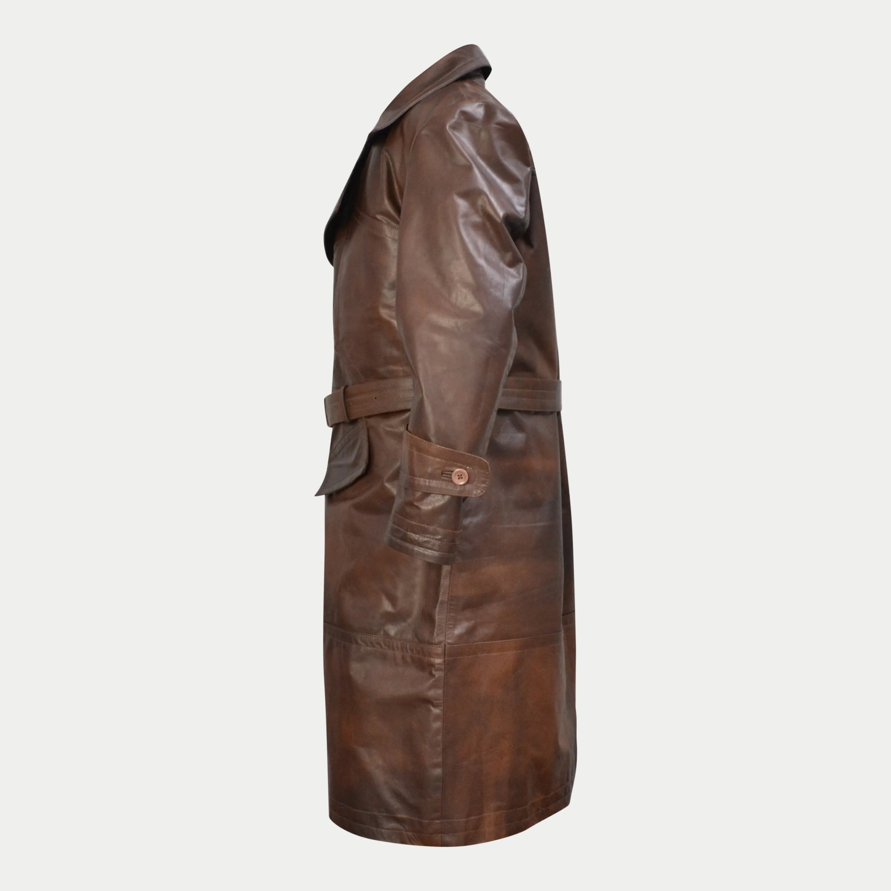 World War 1 R.F.C. Genuine Leather Flying Trench Belted Waxed Coat