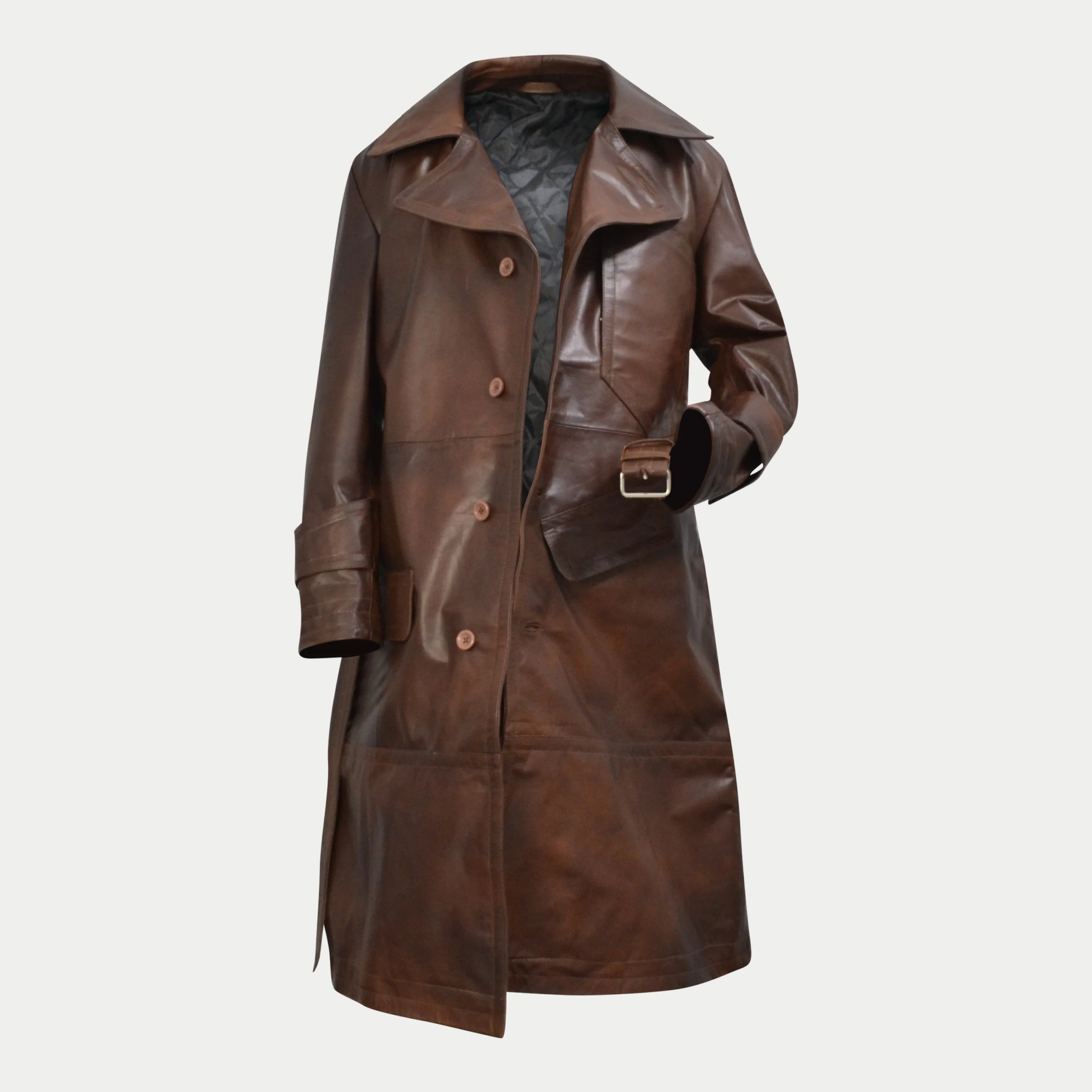 World War 1 R.F.C. Genuine Leather Flying Trench Belted Waxed Coat