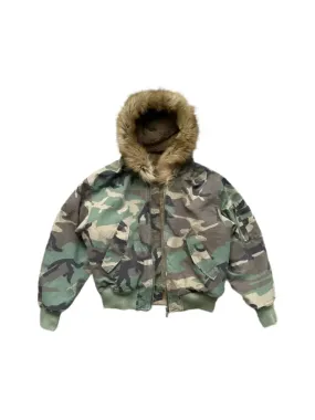 Y2K Streetwear Camouflage Hooded Fur Jacket